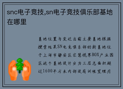 snc电子竞技,sn电子竞技俱乐部基地在哪里